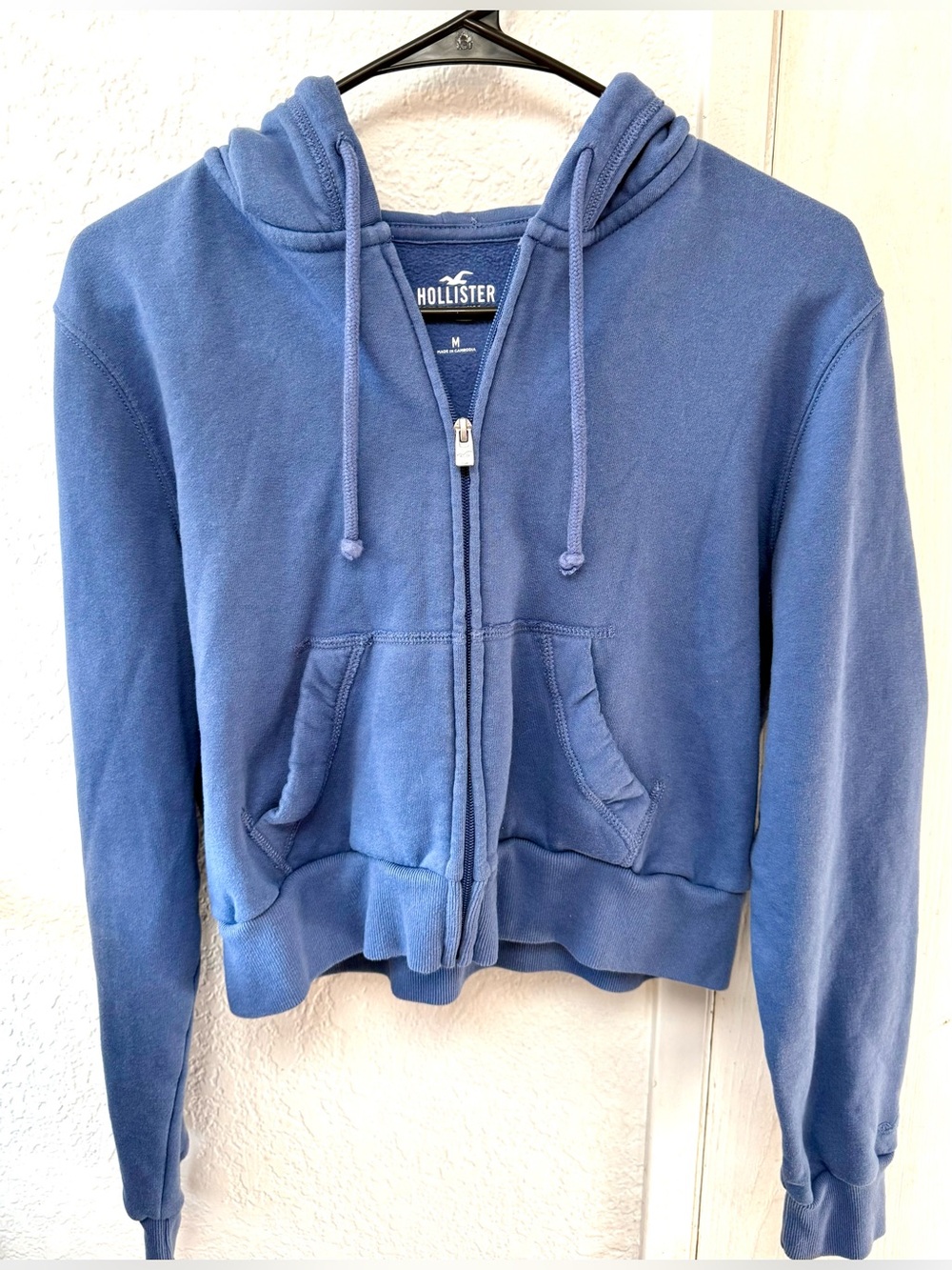 Hollister Women's Blue Cropped Zip-Up Hoodie Jacket Size Medium